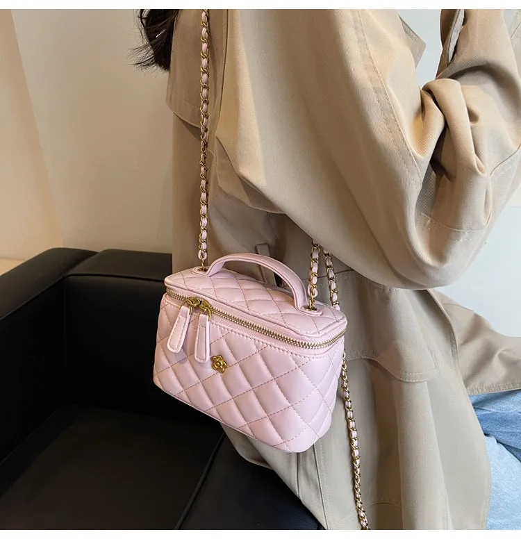 Small square bag box bag camellia diamond chain box small bag women's shoulder crossbody bag women's handbag