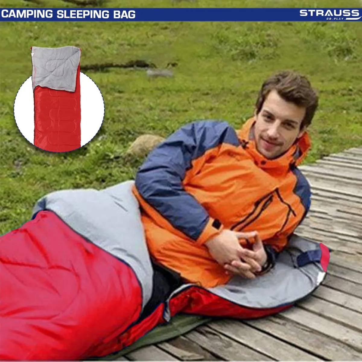 STRAUSS Camping Sleeping Bag 8°C to -20°C | Can Be Used in Summer, Spring and Winter | Lightweight and Portable | Ideal for Travel Camping Hiking and Trekking | for Adults & Kids,(Red)