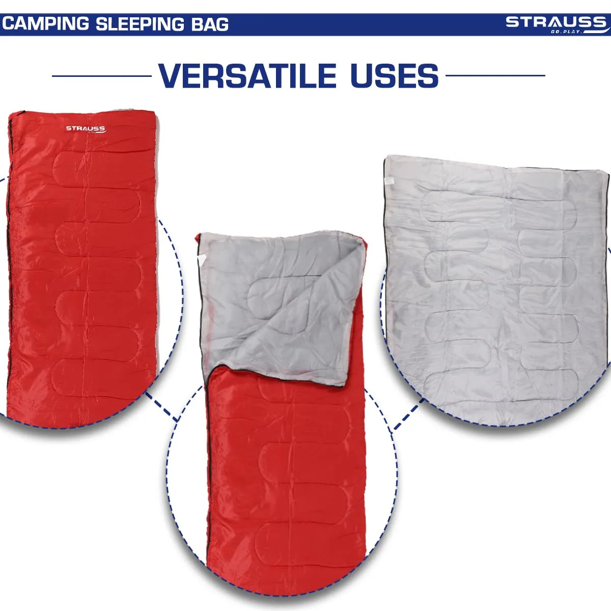 STRAUSS Camping Sleeping Bag 8°C to -20°C | Can Be Used in Summer, Spring and Winter | Lightweight and Portable | Ideal for Travel Camping Hiking and Trekking | for Adults & Kids,(Red)