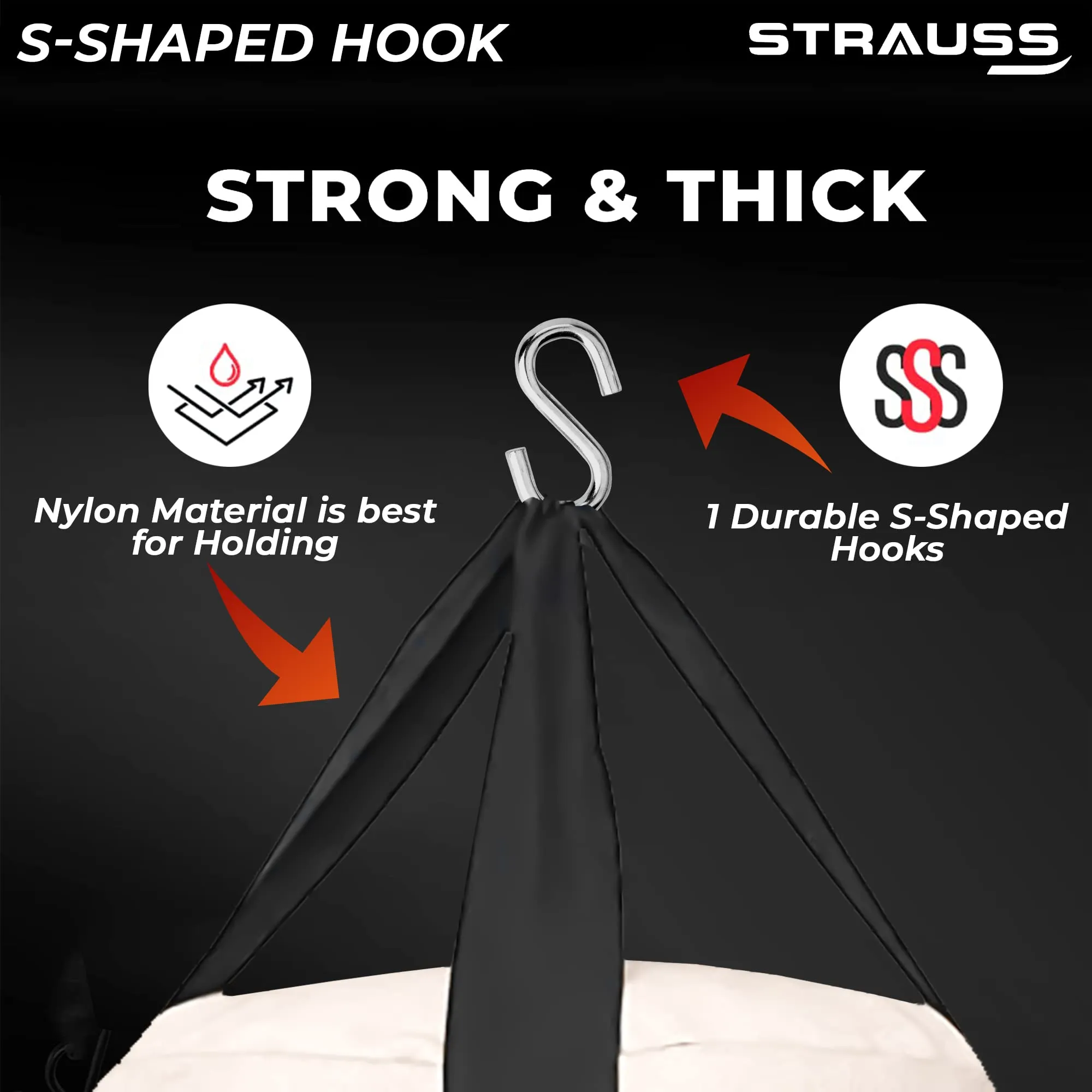 Strauss Canvas Heavy Duty Filled Gym Punching Bag|Hanging S Hook, Zippered Top Head Closure,Heavy Straps|Ideal for Boxing, MMA,Muay Thai|Boxing Bag for Home Gym & Fitness Training|3 Feet,(Cream/Black)