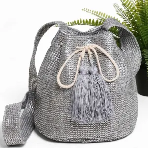 Straw Crossbody Bucket Bag 212 Silver (1 unit)