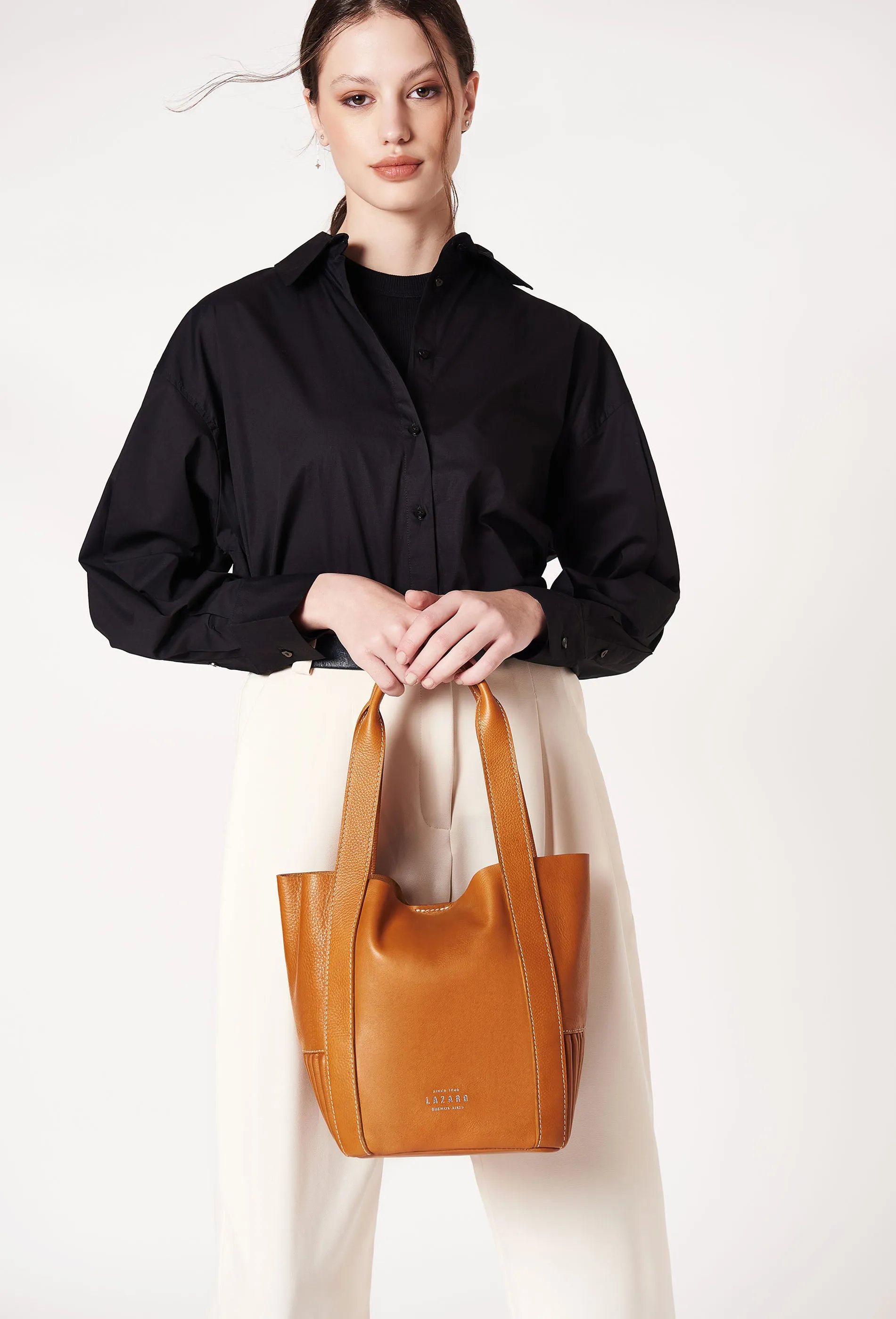 Tan Leather Mini Bucket Bag 'Ushuaia'