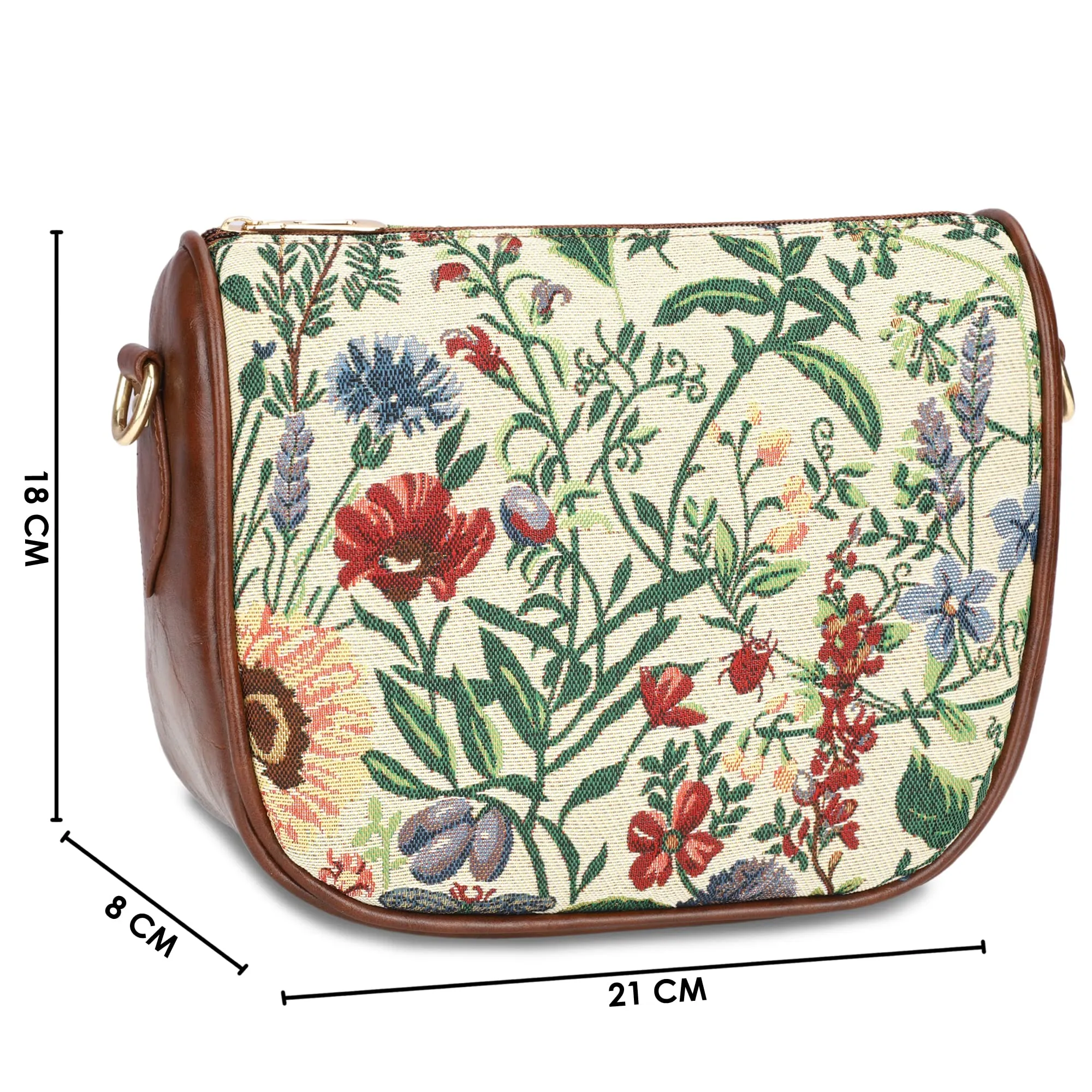 THE CLOWNFISH Garnet Series Printed Handicraft Fabric & Tapestry Crossbody Sling Bag for Women Ladies Single Shoulder Bag Shoulder Belt (Flax)