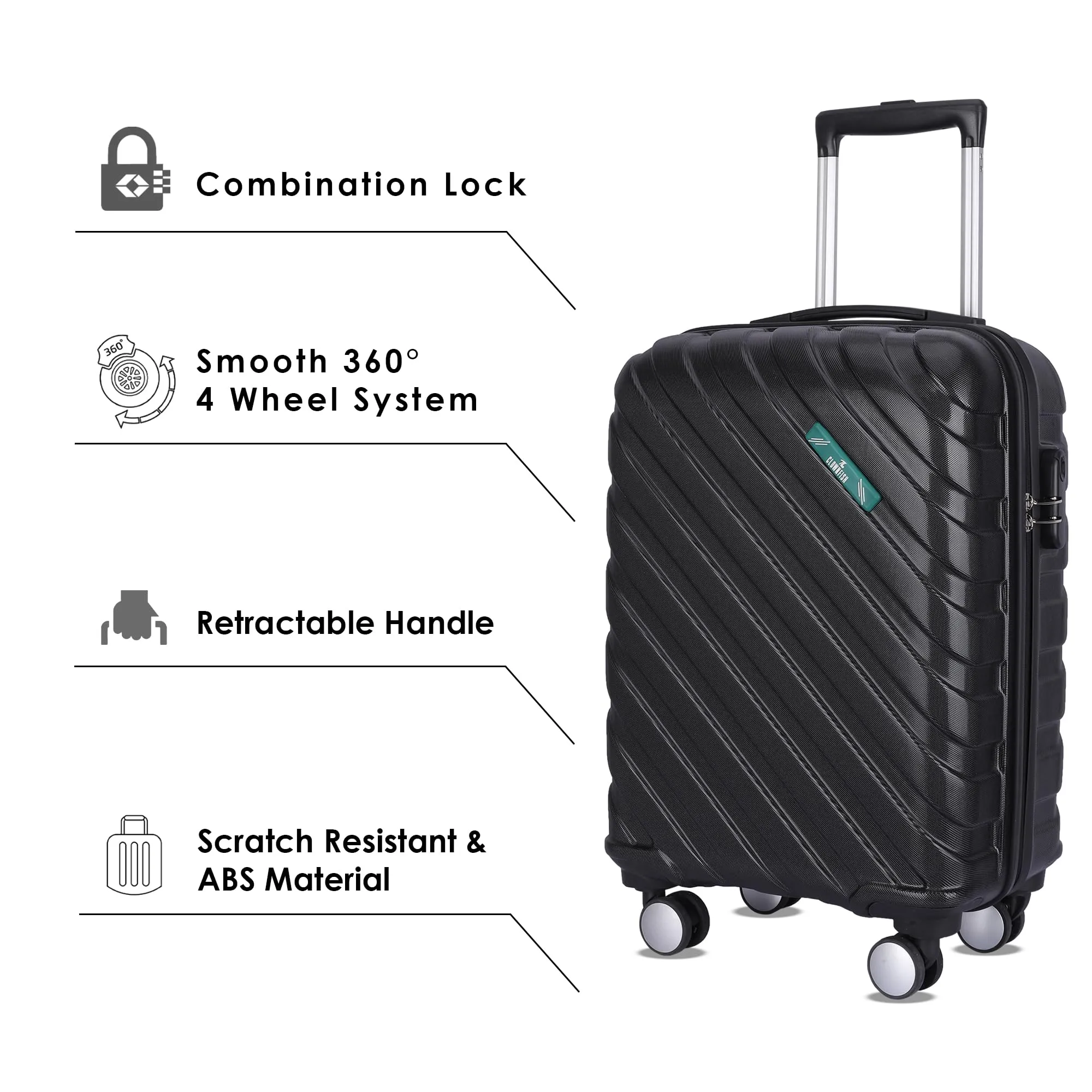 THE CLOWNFISH Wanderwheels Series Luggage ABS Hard Case Suitcase Eight Wheel Trolley Bag- Black (52 cm- 20.5 inch)