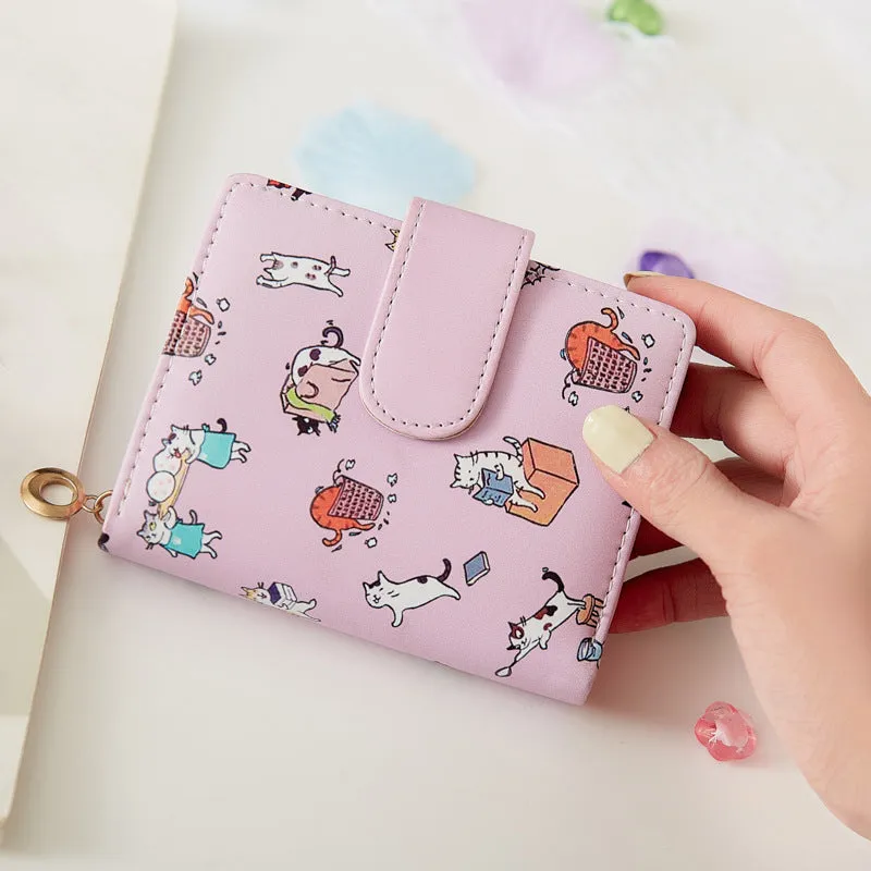 Wallets Women Cartoon Printed Money Bags Womens Sweet Pink Kawaii Mini Bags Coin Purse Card Holder Fashion Girls Foldable New